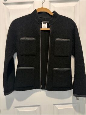 Theory Black Bouclé Zip Jacket with Trimmed Pockets